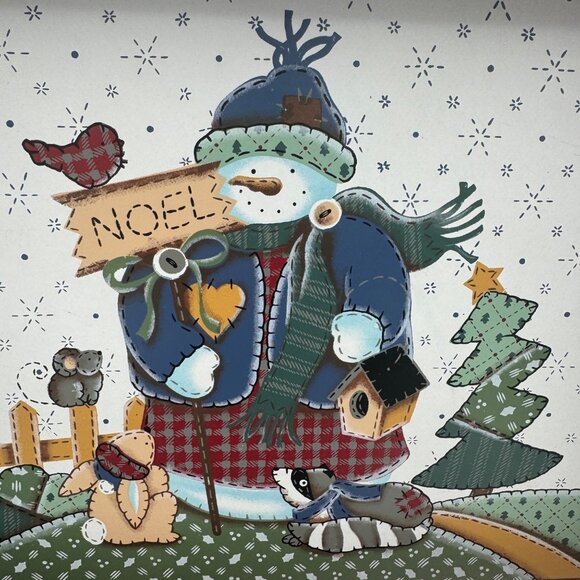 Wooden Serving Tray With Rustic Country Noel Snowman Scene - Picture 2 of 7